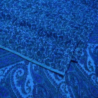 Indian Vintage Sari Blue Pure Silk Printed Sarees 5yd Sewing Craft Fabric Soft Dress Making Wrap Paisley Upcycle Quilting Crafting