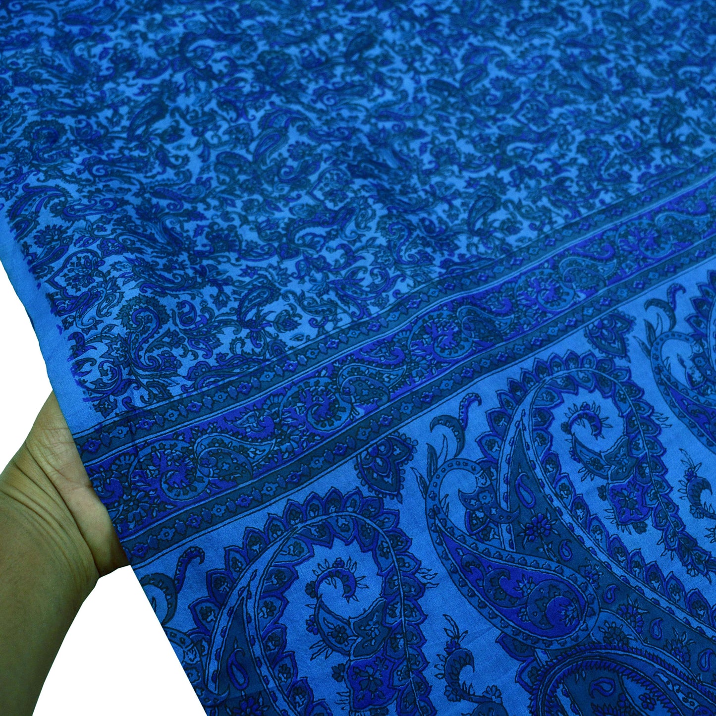 Indian Vintage Sari Blue Pure Silk Printed Sarees 5yd Sewing Craft Fabric Soft Dress Making Wrap Paisley Upcycle Quilting Crafting