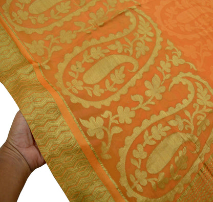 Indian Vintage Sari Saffron Pure Georgette Silk Hand Woven Zari Sarees 5Yd Craft Fabric Ethnic Soft Upcycle Quilting Bollywood sarees