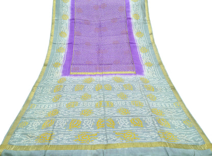 Indian Vintage Sari Purple & Gray Pure Silk Hand Woven Bandhani Sarees 5yd Craft Fabric Sewing Zari Ethnic Bollywood sarees Upcycle Used