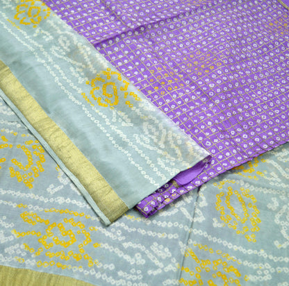 Indian Vintage Sari Purple & Gray Pure Silk Hand Woven Bandhani Sarees 5yd Craft Fabric Sewing Zari Ethnic Bollywood sarees Upcycle Used