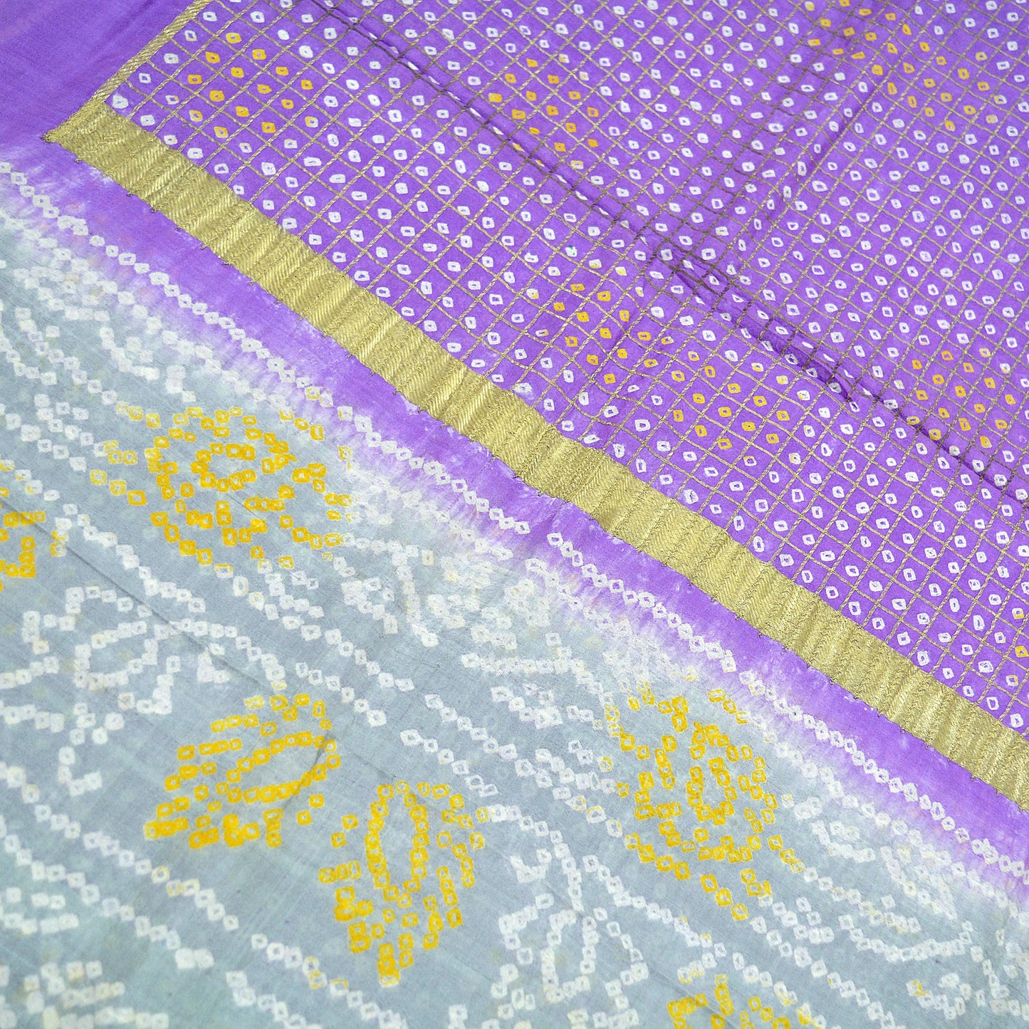 Indian Vintage Sari Purple & Gray Pure Silk Hand Woven Bandhani Sarees 5yd Craft Fabric Sewing Zari Ethnic Bollywood sarees Upcycle Used