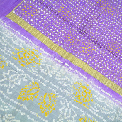 Indian Vintage Sari Purple & Gray Pure Silk Hand Woven Bandhani Sarees 5yd Craft Fabric Sewing Zari Ethnic Bollywood sarees Upcycle Used