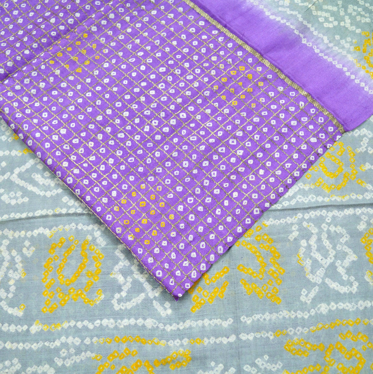 Indian Vintage Sari Purple & Gray Pure Silk Hand Woven Bandhani Sarees 5yd Craft Fabric Sewing Zari Ethnic Bollywood sarees Upcycle Used