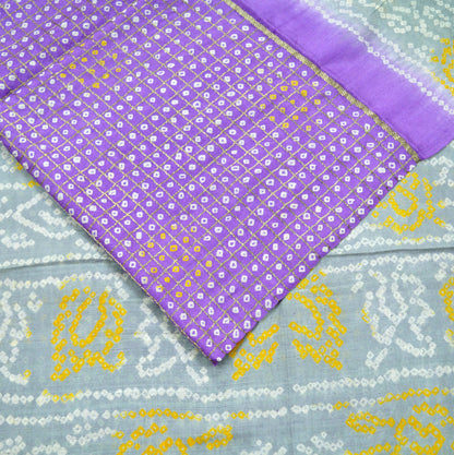 Indian Vintage Sari Purple & Gray Pure Silk Hand Woven Bandhani Sarees 5yd Craft Fabric Sewing Zari Ethnic Bollywood sarees Upcycle Used