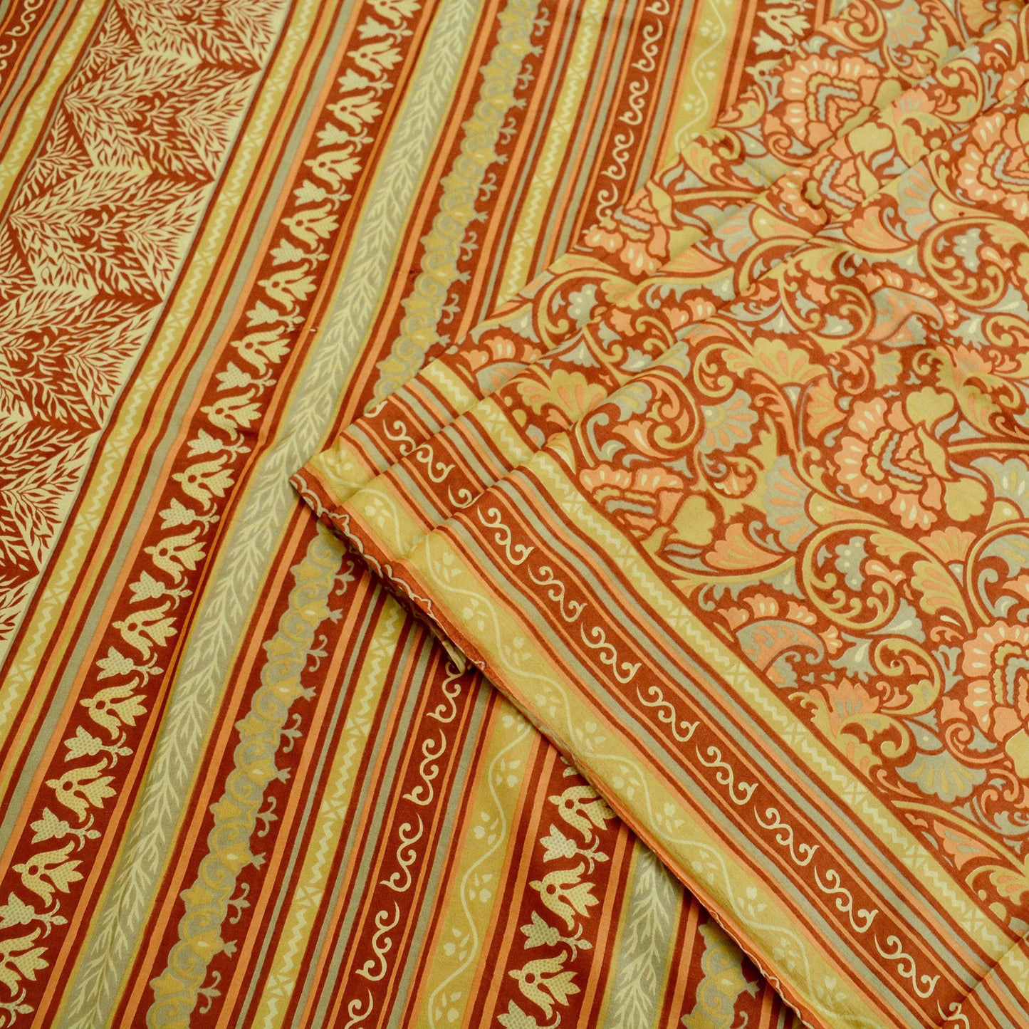 Indian Vintage Sari Rusty Orange 100% Pure Silk Printed Sarees 5yd Craft Fabric Sewing Soft Dress Making Floral Quilting Upcycle Crafting