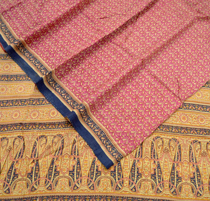 Indian Vintage Sari Pink & Beige Pure Silk Printed Sarees 6yd Sewing Craft Fabric Dress Making Soft Floral Paisley Upcycle Quilting Crafting