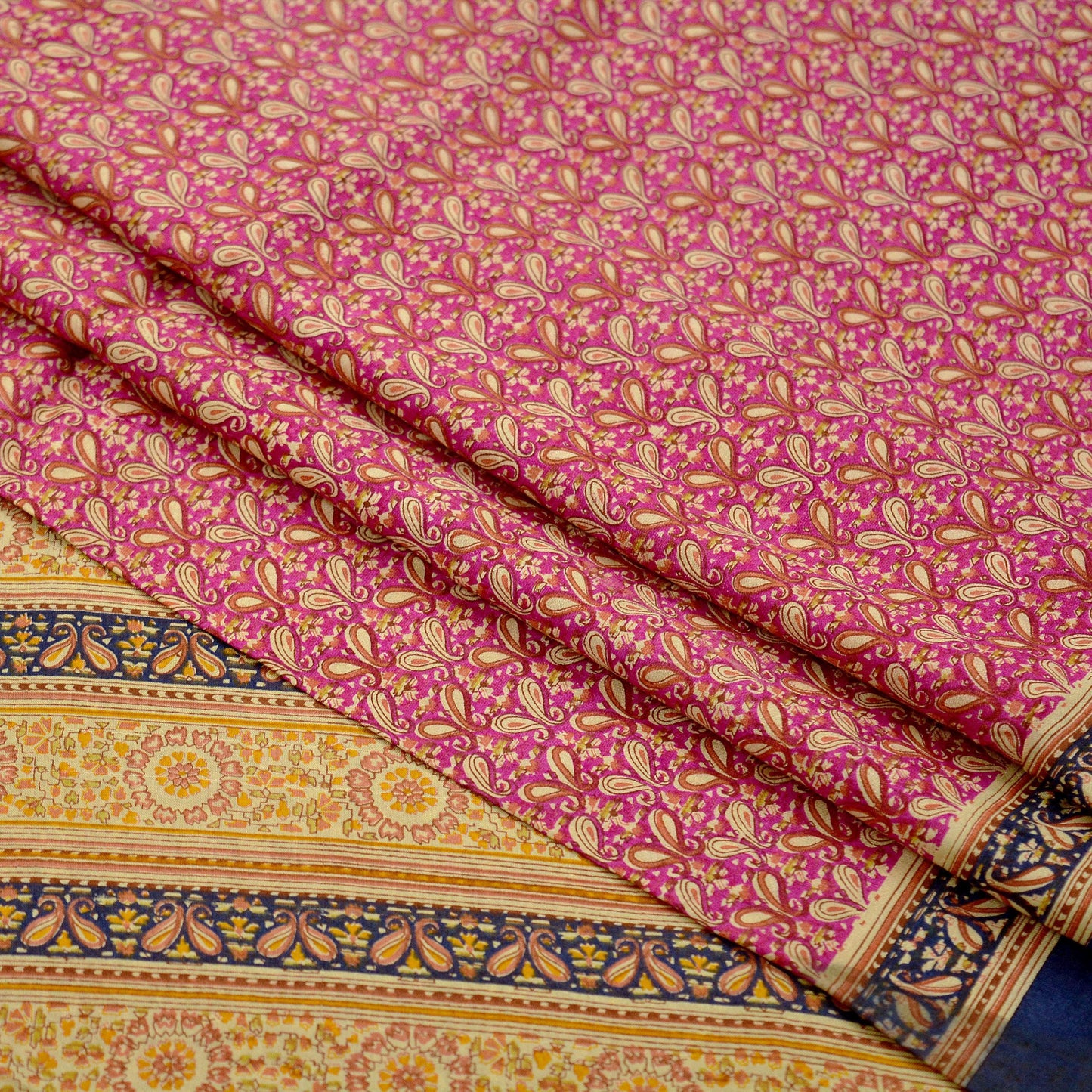 Indian Vintage Sari Pink & Beige Pure Silk Printed Sarees 6yd Sewing Craft Fabric Dress Making Soft Floral Paisley Upcycle Quilting Crafting