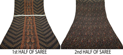 Indian Vintage Sari Black Pure Crepe Silk Printed Sarees 5yd Sewing Craft Fabric Soft Wrap Upcycle Crafting Dress Designing Quilting Paisley