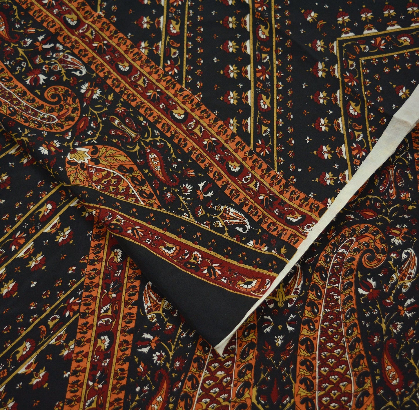 Indian Vintage Sari Black Pure Crepe Silk Printed Sarees 5yd Sewing Craft Fabric Soft Wrap Upcycle Crafting Dress Designing Quilting Paisley