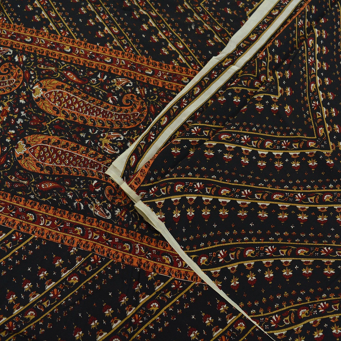 Indian Vintage Sari Black Pure Crepe Silk Printed Sarees 5yd Sewing Craft Fabric Soft Wrap Upcycle Crafting Dress Designing Quilting Paisley