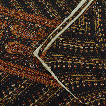 Indian Vintage Sari Black Pure Crepe Silk Printed Sarees 5yd Sewing Craft Fabric Soft Wrap Upcycle Crafting Dress Designing Quilting Paisley