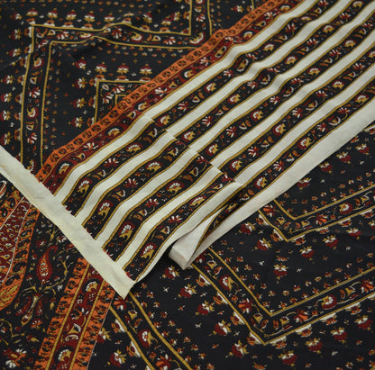 Indian Vintage Sari Black Pure Crepe Silk Printed Sarees 5yd Sewing Craft Fabric Soft Wrap Upcycle Crafting Dress Designing Quilting Paisley