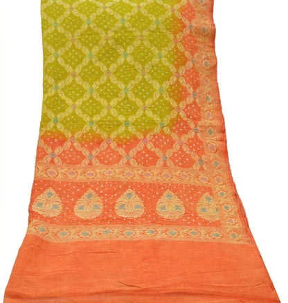 Indian Vintage Green & Orange Dupatta Long Stole Cotton Woven Bandhani Veil Scarves soft Boho Wrap Hijab