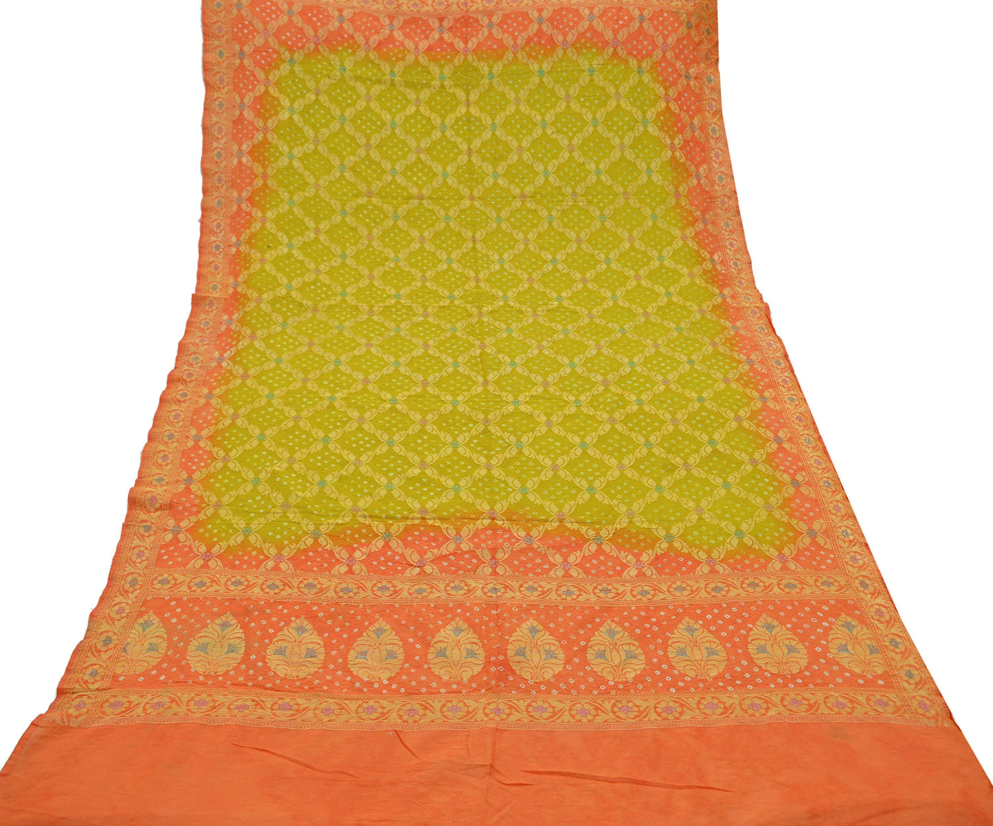 Indian Vintage Green & Orange Dupatta Long Stole Cotton Woven Bandhani Veil Scarves soft Boho Wrap Hijab