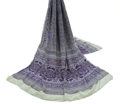 Women Indian Vintage Purple & Ivory Dupatta Long Stole Pure Crepe silk Printed Embroidered Dupatta Veil Scarves soft Boho Wrap