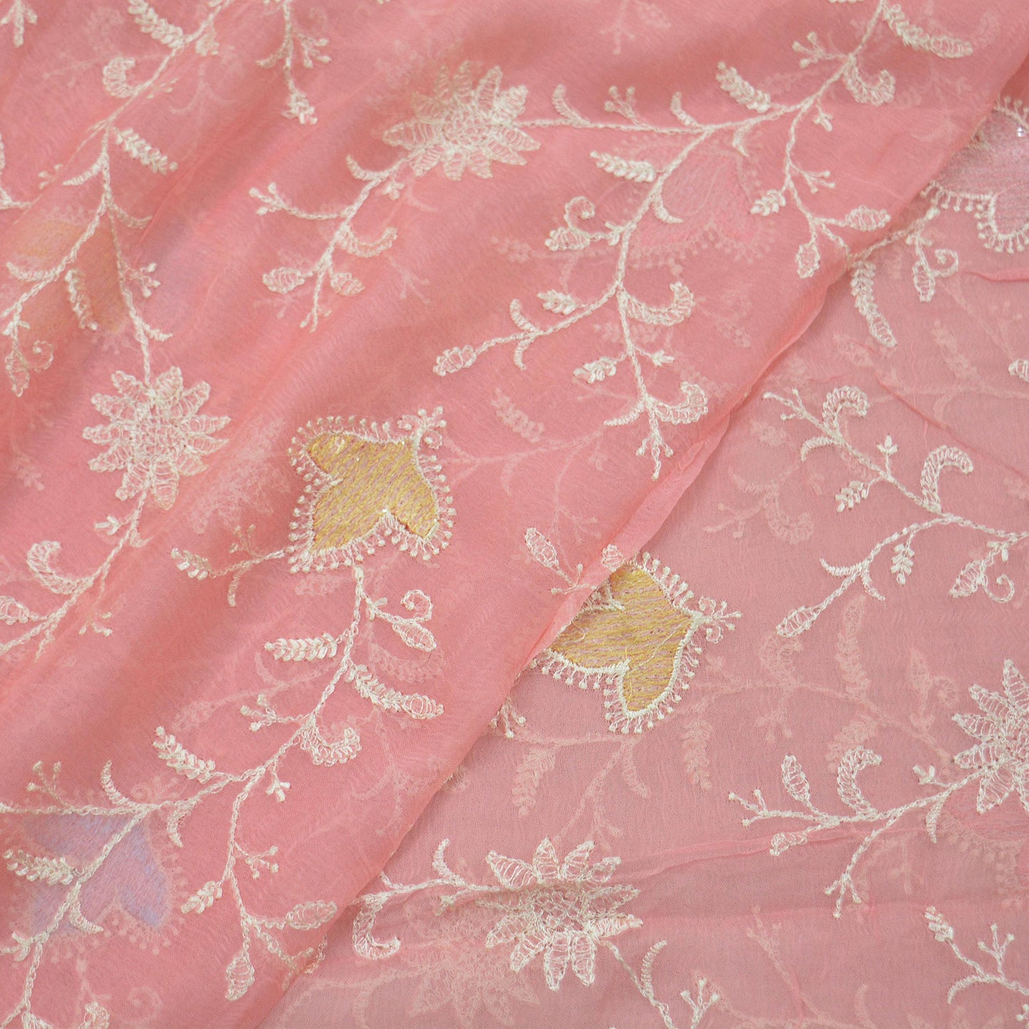 Indian Vintage Pink Dupatta Blend Chiffon Long Stole Embroidered Scarves Floral Design Stole Veil Wrap