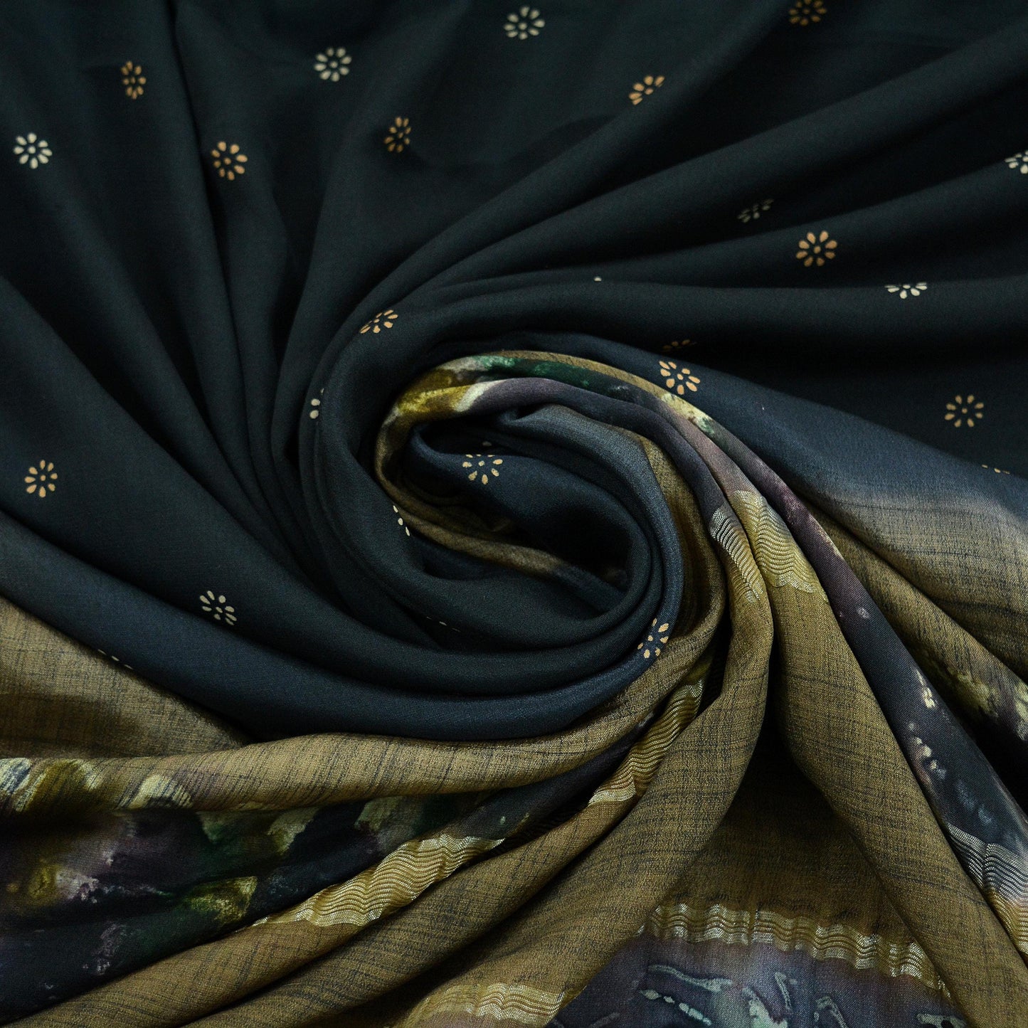 Indian Vintage Sari Black Pure Crepe Silk Printed Sarees Craft Fabric 5yd Sewing Floral Wrap Quilting Crafting Upcycle Dress making