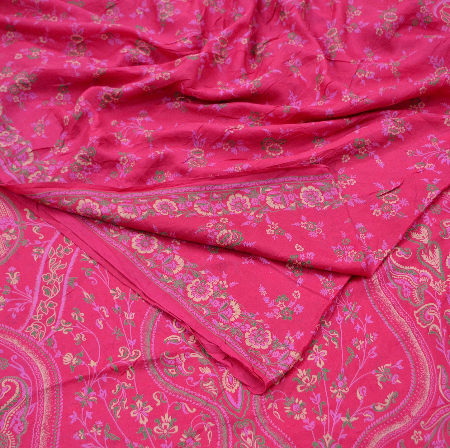 Indian Vintage Sari Pink 100% Pure Silk Woven Printed Sarees Craft Fabric 5yd Sewing Dress Making Floral Upcycle Quilting Crafting Used