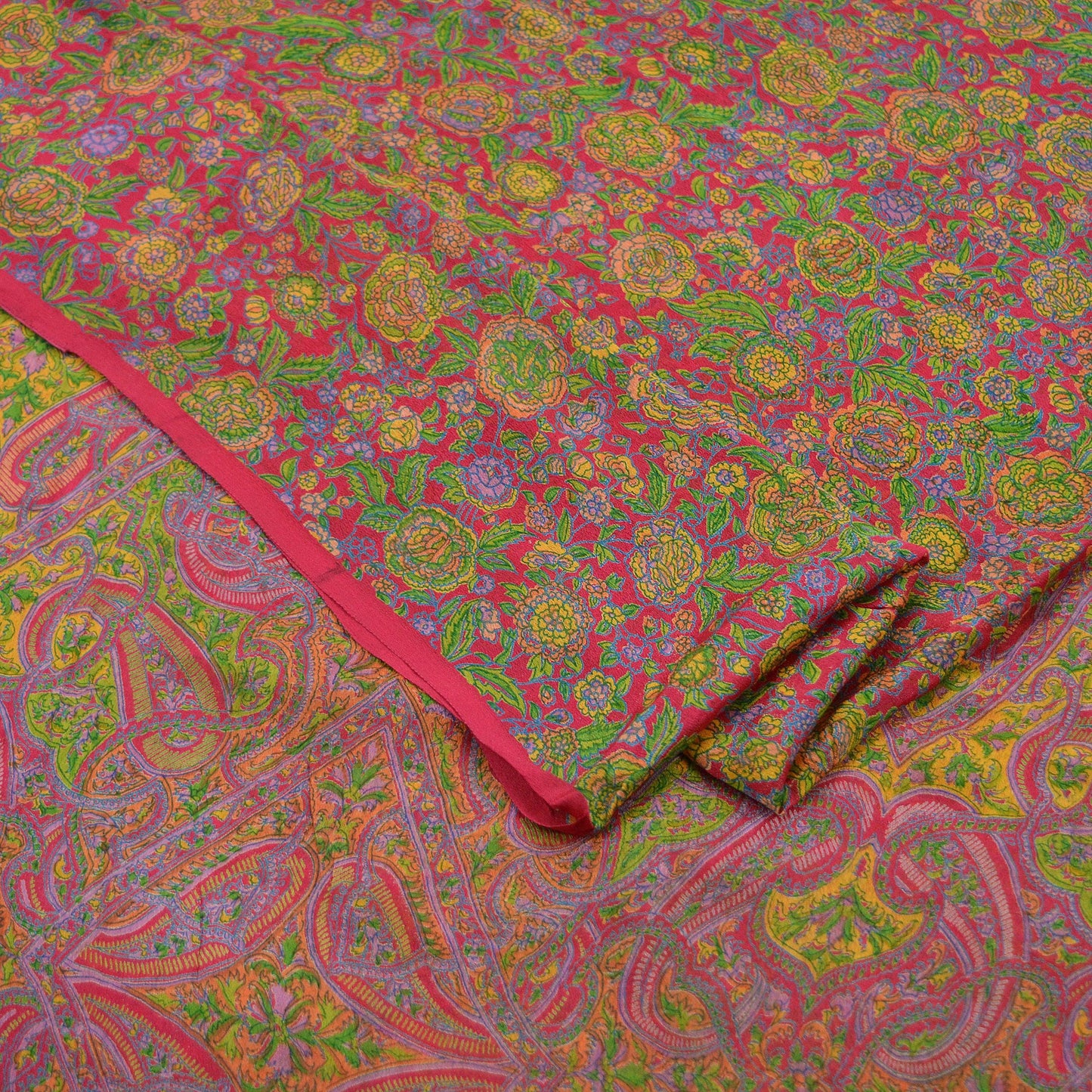Indian Vintage Sari Pink 100% Pure Silk Sarees Printed 5yd Sewing Craft Fabric DressMaking Soft Paisley Zari Quilting Crafting Upcycle Used
