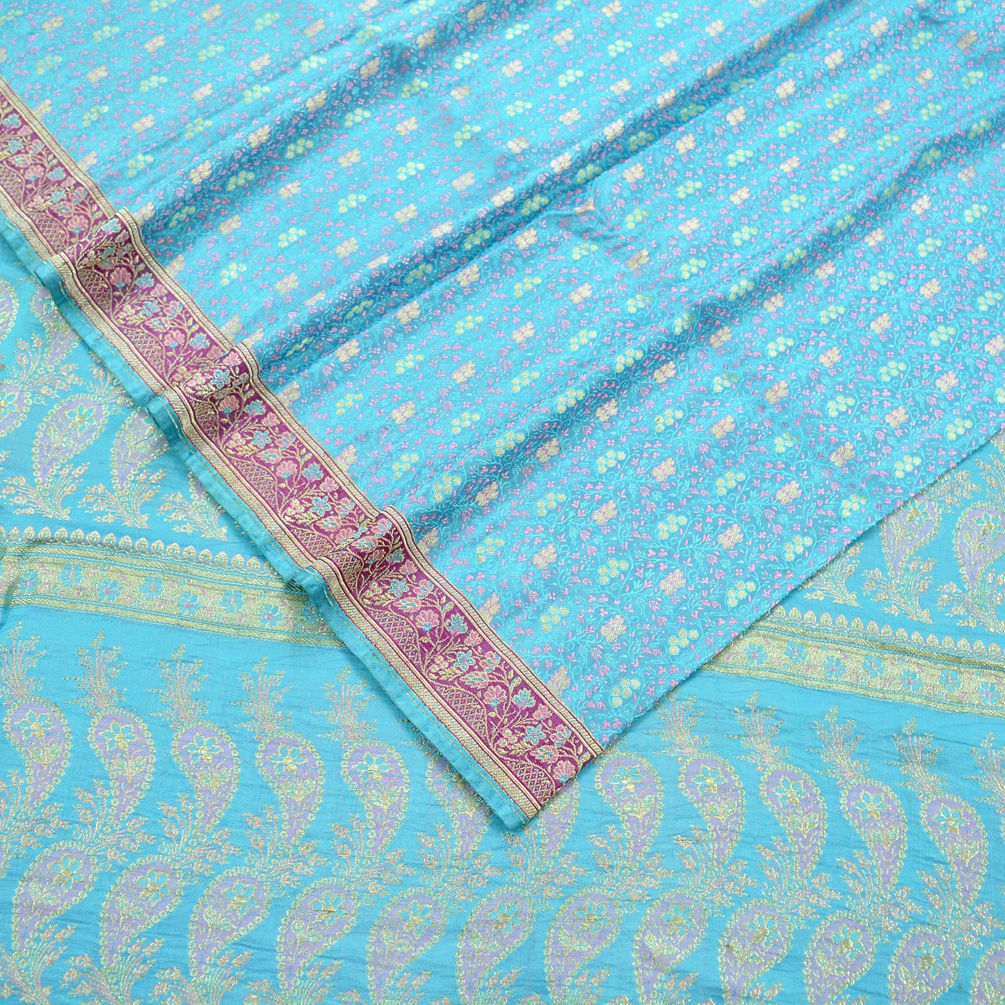 Indian Vintage Heavy Wedding Sari Pure Satin Silk Blue Woven Banarasi Tanchoi Sarees Zari 5Yd Ethnic Craft Fabric Upcycle Dress Making Used