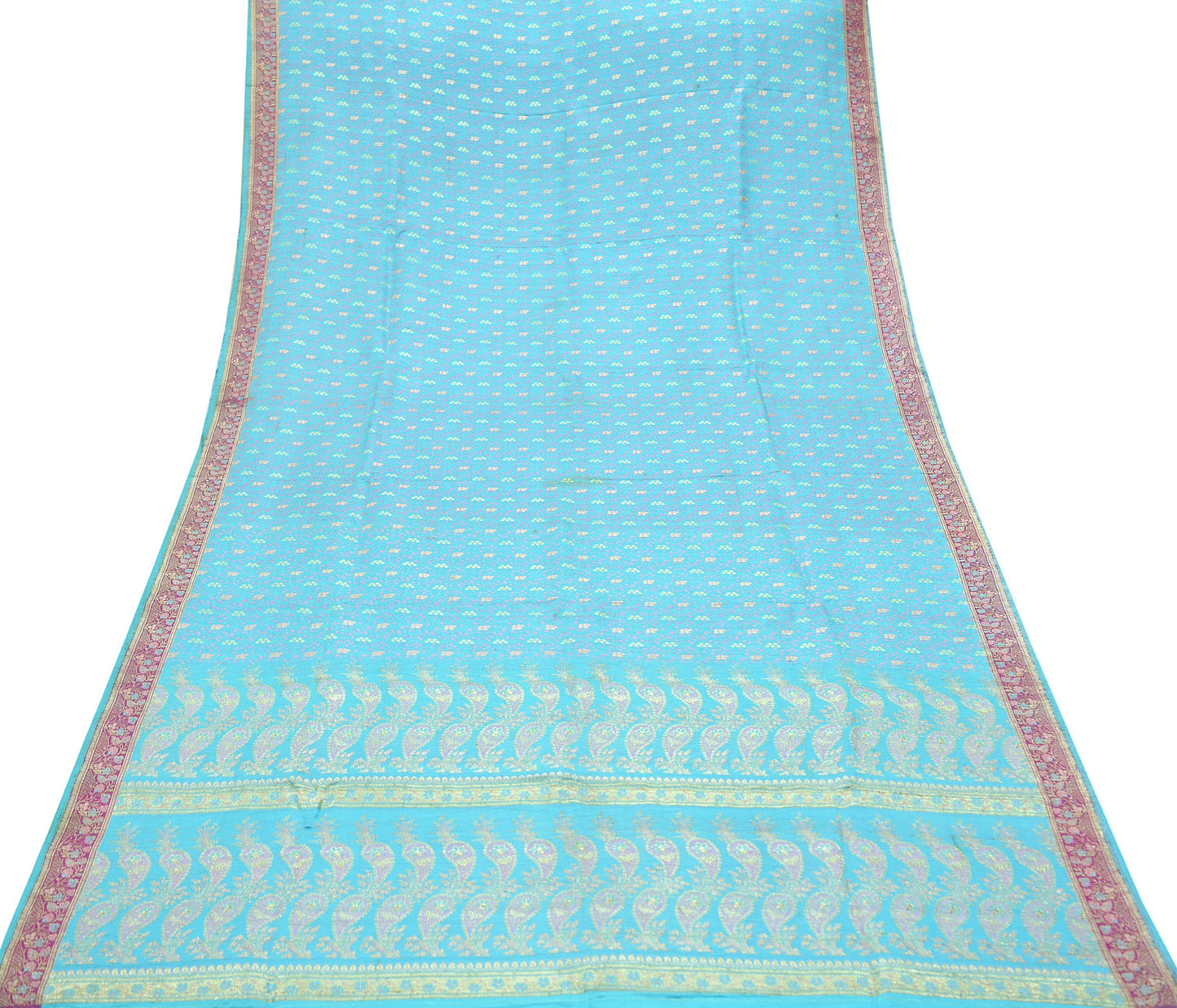 Indian Vintage Heavy Wedding Sari Pure Satin Silk Blue Woven Banarasi Tanchoi Sarees Zari 5Yd Ethnic Craft Fabric Upcycle Dress Making Used