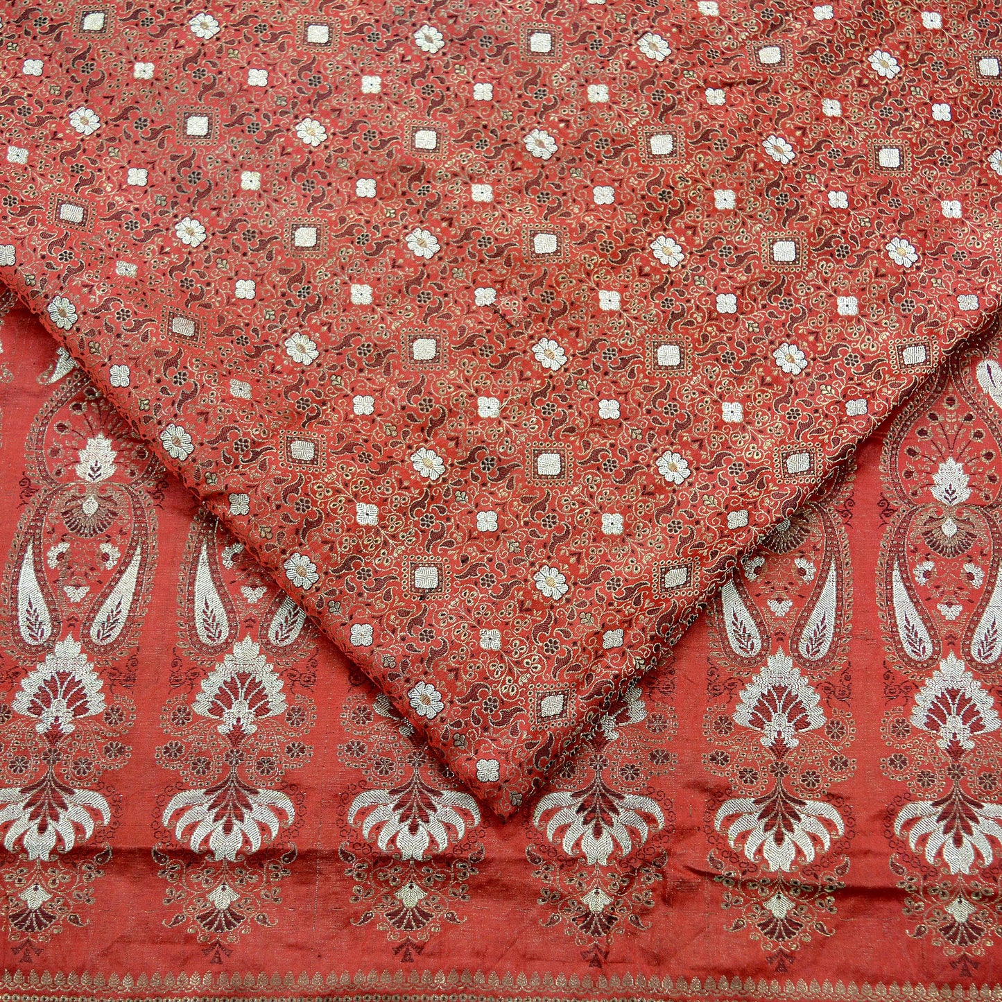 Indian Antique Vintage Heavy Sari Pure Satin Silk Red Hand Woven Banarasi Brocade Sarees Zari 5Yd Craft Fabric Ethnic Upcycle crafting Used