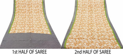 Indian Vintage Sari Peach & Ivory 100% Pure Silk Printed Sarees 5yd Sewing Craft Fabric Dress Making Floral Upcycle Quilting Crafting Used