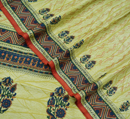 Indian Vintage Sari Green 100% Pure Silk Printed Sarees 5yd Sewing Craft Fabric Soft Dress Making Floral Upcycle Quilting Crafting Used