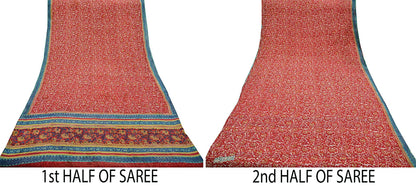Vintage Sari Red 100% Pure Georgette Silk Printed Sarees 5yd Sewing Craft Fabric Soft Dress Designing for Crafting Quilting Upcycle Used
