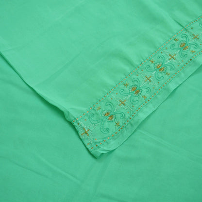 Indian Vintage Sari Green Art Silk Hand Embroidered Sarees Craft Fabric 5Yd Sewing Soft Golden Zardozi/Zari Floral Upcycle Dress Making used