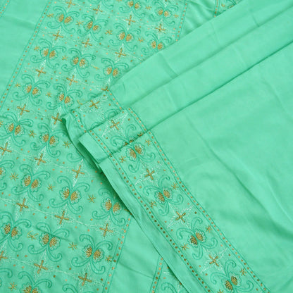 Indian Vintage Sari Green Art Silk Hand Embroidered Sarees Craft Fabric 5Yd Sewing Soft Golden Zardozi/Zari Floral Upcycle Dress Making used
