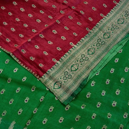 Indian Vintage Heavy Sari Pure Satin Silk Maroon & Green Woven Brocade Banarasi Sarees Zari 5Yd Ethnic Craft Fabric Dress Making Upcycle