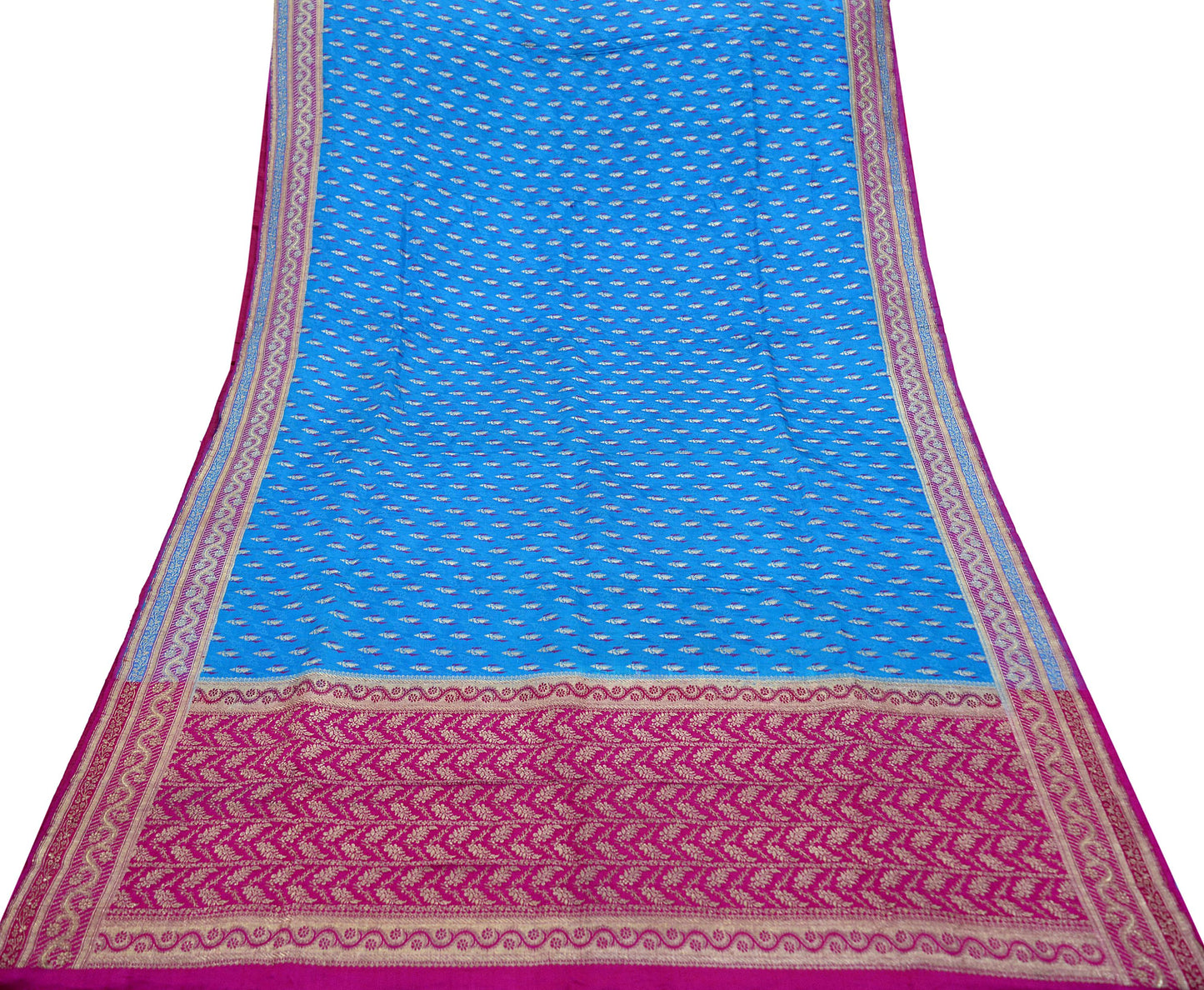 Indian Vintage Heavy Sari Pink & Blue Pure Satin Silk Woven Brocade Banarasi Sarees Zari 5Yd Ethnic Craft Fabric Dress Making Upcycle