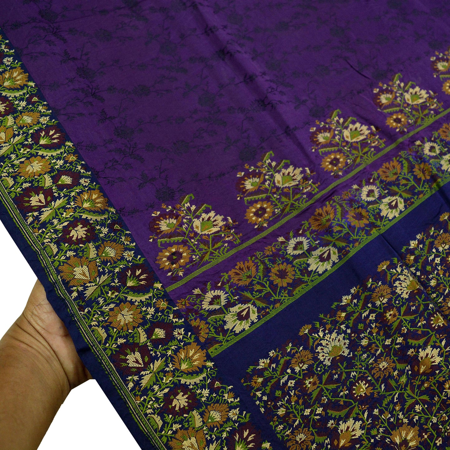 Indian Vintage Heavy Sari Purple & Blue Pure Satin Silk Woven Tanchoi Sarees 5Yd Craft Fabric Soft Wedding Sarees Upcycle For Crafting Used