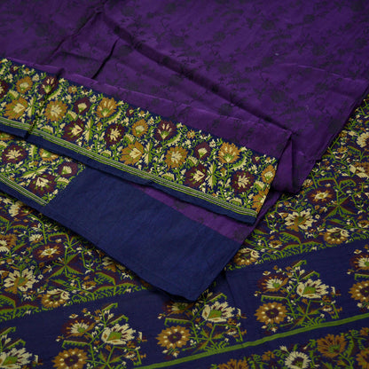 Indian Vintage Heavy Sari Purple & Blue Pure Satin Silk Woven Tanchoi Sarees 5Yd Craft Fabric Soft Wedding Sarees Upcycle For Crafting Used