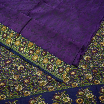 Indian Vintage Heavy Sari Purple & Blue Pure Satin Silk Woven Tanchoi Sarees 5Yd Craft Fabric Soft Wedding Sarees Upcycle For Crafting Used