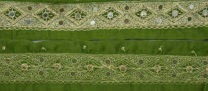 Indian Vintage Henna Green Sari Border Hand Embroidered Indian Craft Trim Lace Sewing Sari Ribbon Pure Crepe silk Zardozi/Dabka Zari