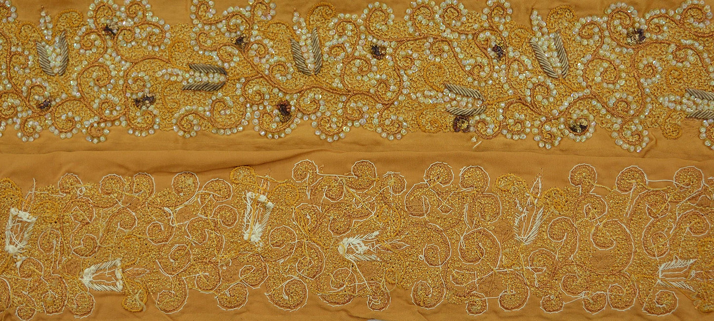 Indian Vintage Golden Sari Border Hand Embroidered Indian Craft Trim Lace Sewing Sari Ribbon Satin Zardozi/Dabka Zari