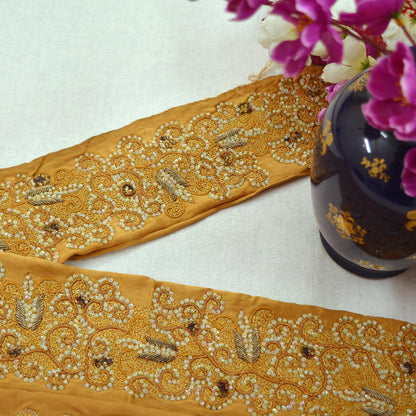 Indian Vintage Golden Sari Border Hand Embroidered Indian Craft Trim Lace Sewing Sari Ribbon Satin Zardozi/Dabka Zari