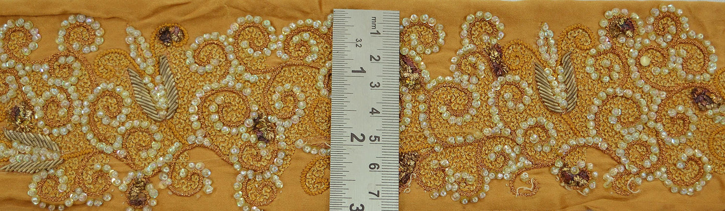 Indian Vintage Golden Sari Border Hand Embroidered Indian Craft Trim Lace Sewing Sari Ribbon Satin Zardozi/Dabka Zari