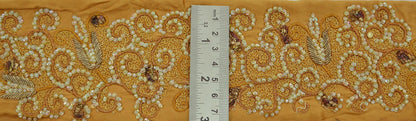 Indian Vintage Golden Sari Border Hand Embroidered Indian Craft Trim Lace Sewing Sari Ribbon Satin Zardozi/Dabka Zari