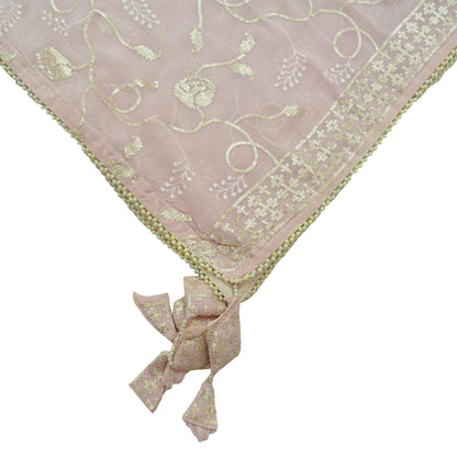 Indian Vintage Pink Dupatta Blend Georgette Long Stole Embroidered Scarves Floral Design Stole Veil Wrap Sequins