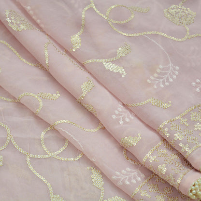 Indian Vintage Pink Dupatta Blend Georgette Long Stole Embroidered Scarves Floral Design Stole Veil Wrap Sequins