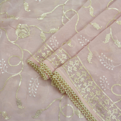 Indian Vintage Pink Dupatta Blend Georgette Long Stole Embroidered Scarves Floral Design Stole Veil Wrap Sequins