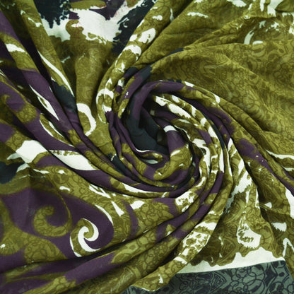 Indian Vintage Sari Green Pure Georgette Silk Printed Sarees 5Yd Craft Fabric Sewing Soft Dress Making Floral Quilting Used Upcycle