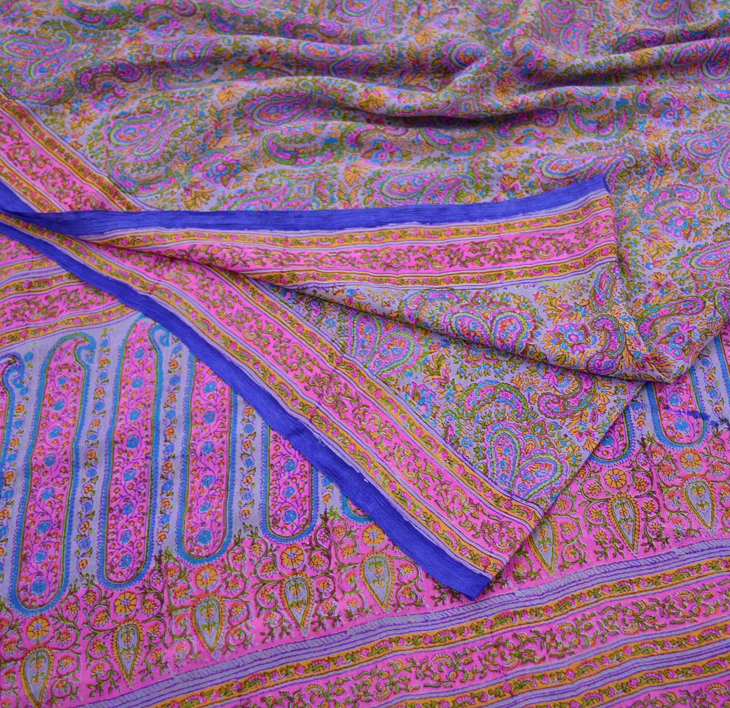 Indian Vintage Sari Purple 100% Pure Silk Printed Sarees 5yd Soft Sewing Craft Fabric Dress Making Wrap Floral Upcycle Quilting Crafting