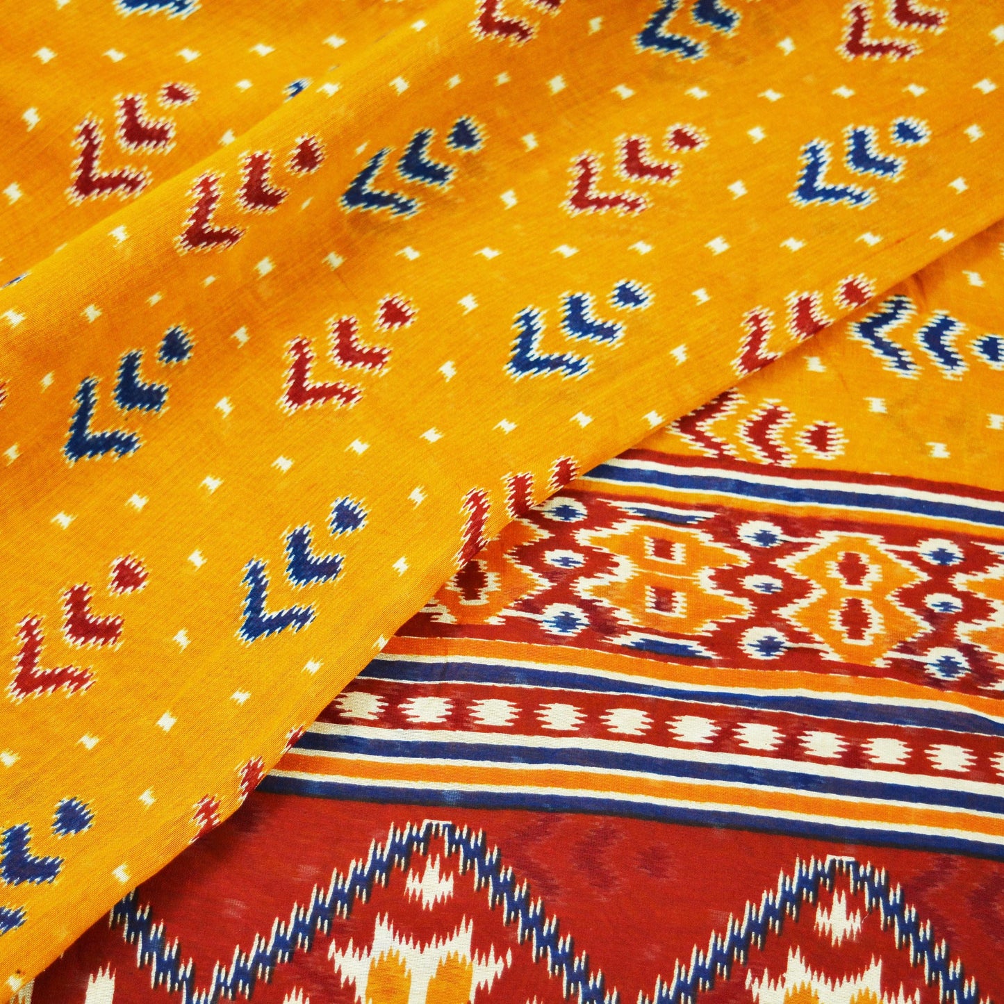 Indian Vintage Sari Mustard & red Pure chanderi Silk Block Printed Sarees Craft Fabric 5Yd Geometric Soft Golden Zari Bollywood Sarees