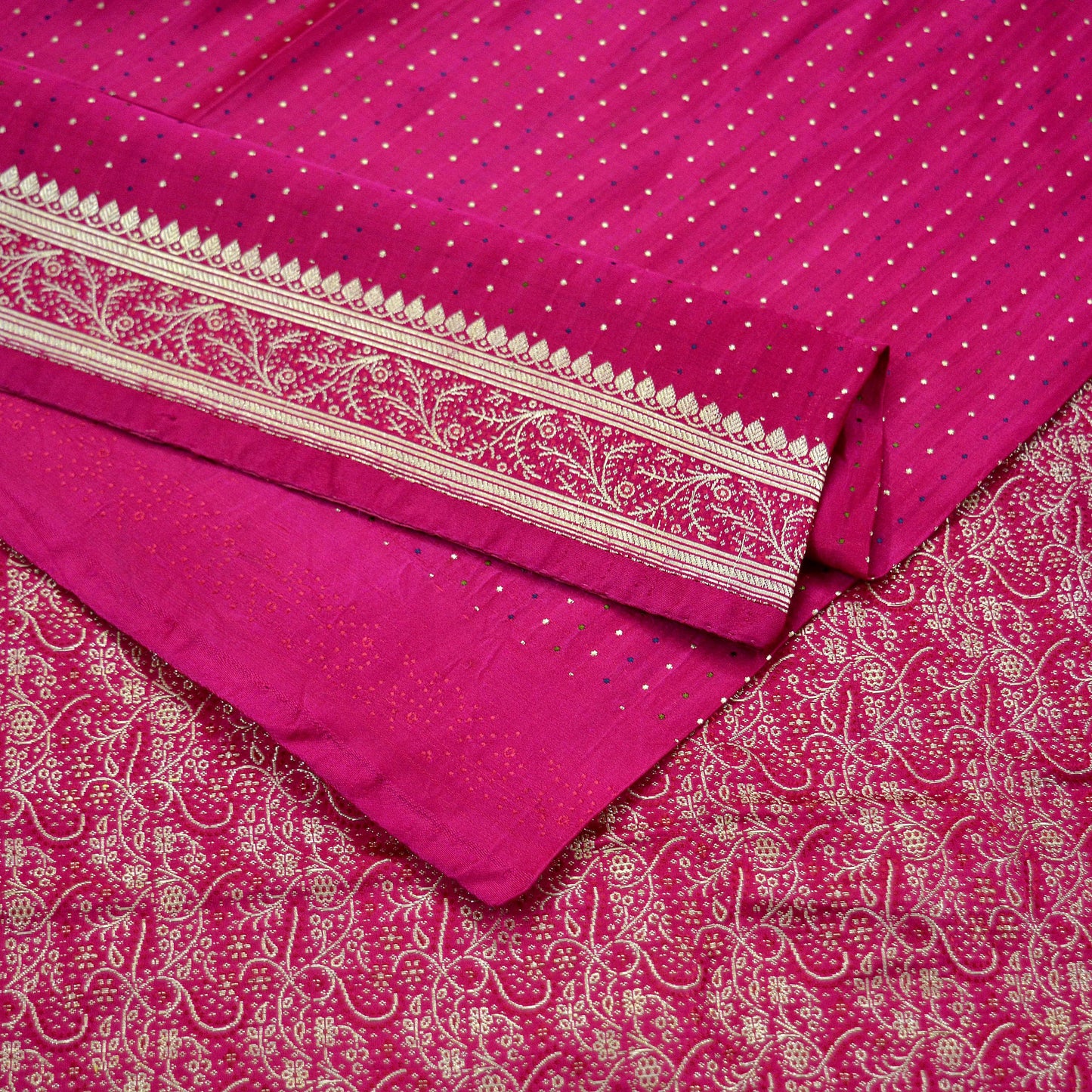 Indian Vintage Sari Heavy Wedding Pure Satin Silk Rani Pink Banarasi Brocade Sarees Zari 5Yd Ethnic Craft Fabric Upcycle Crafting used