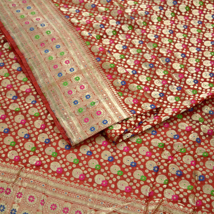 Indian Vintage Heavy Wedding Sari Red Pure Organza Silk Woven Banarasi Brocade Sarees Zari 5Yd Ethnic Craft Fabric Dress Making Upcycle